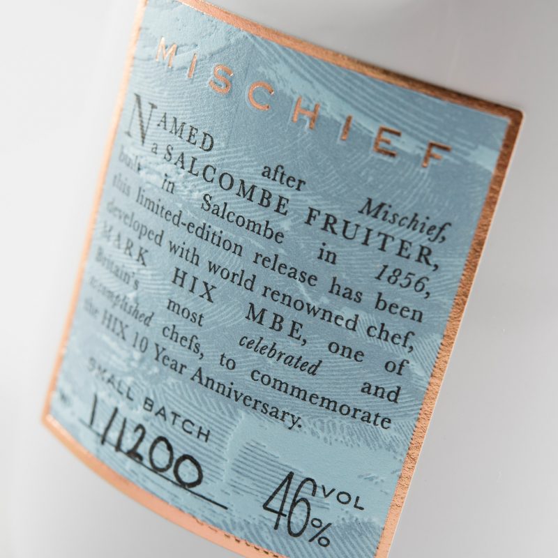 Gin bottle label with textured foil