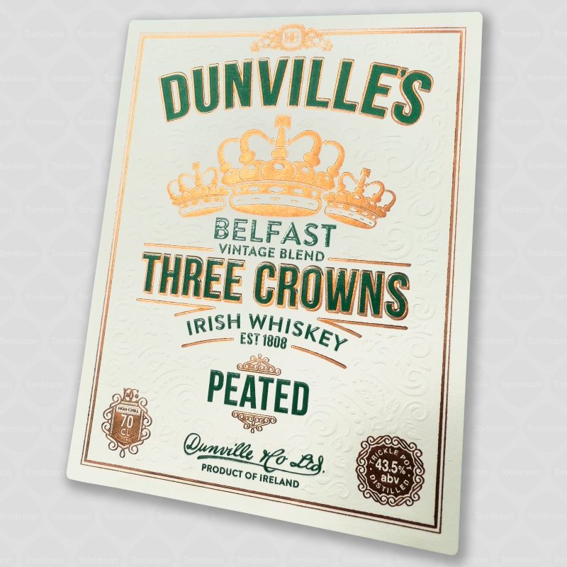 Dunville's Three Crowns Irish Whiskey labels