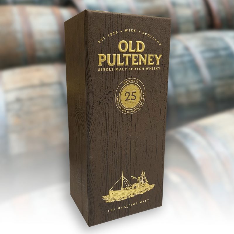Old Pulteney foiled and embossed box